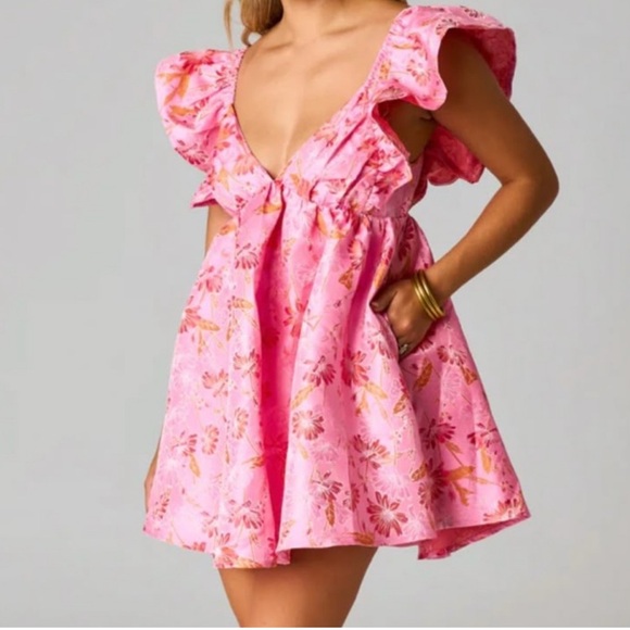 Buddy Love Dresses & Skirts - BUDDY LOVE Floral Pink Ruffle Dress - S - NWT